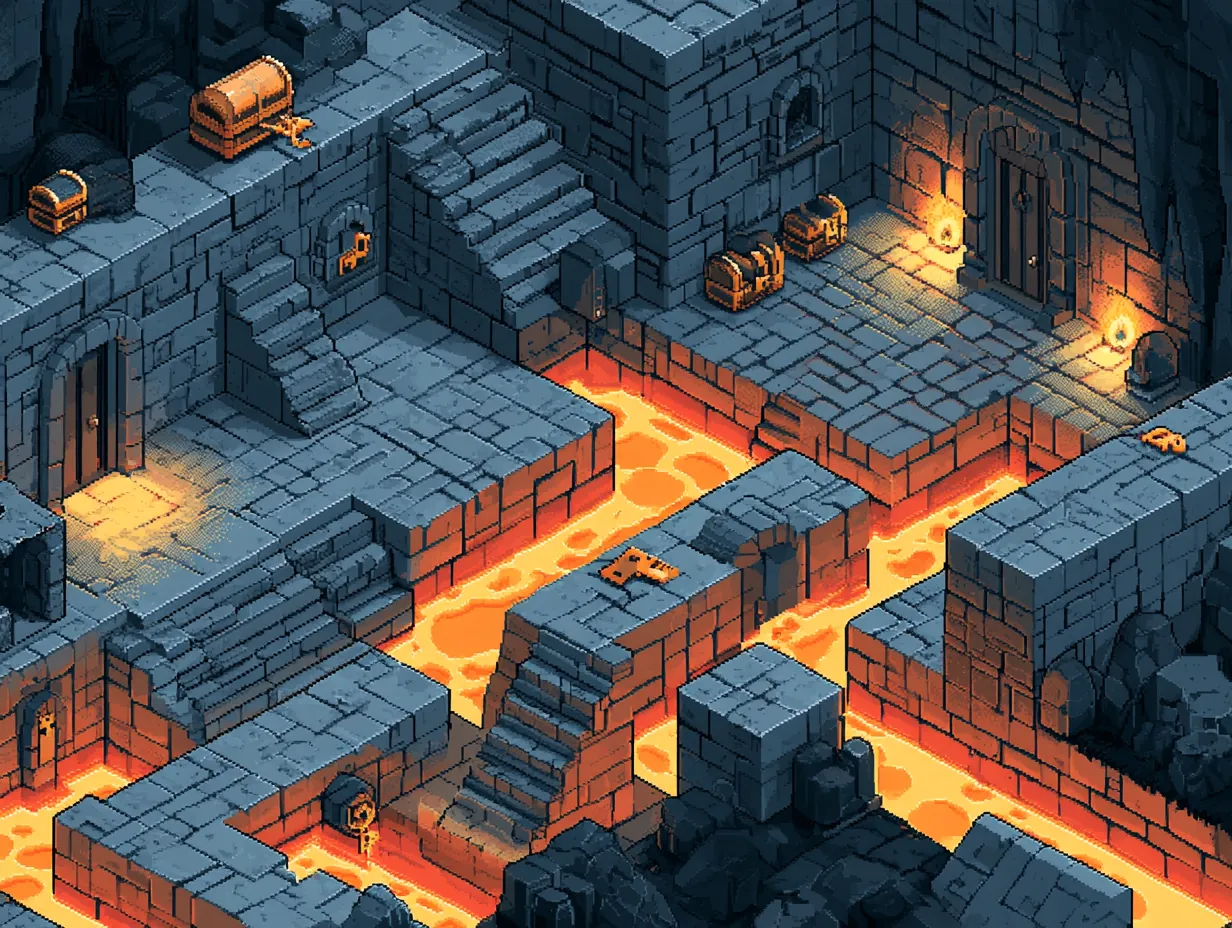 Isometric pixel dungeon map